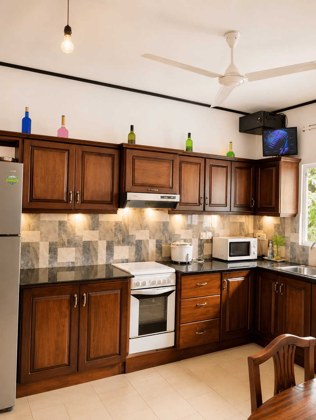 Villa Serenita private kitchen with wooden cabinets